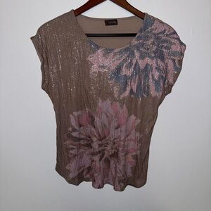 Crosby Women's Sequin Floral Top - Pink and Brown